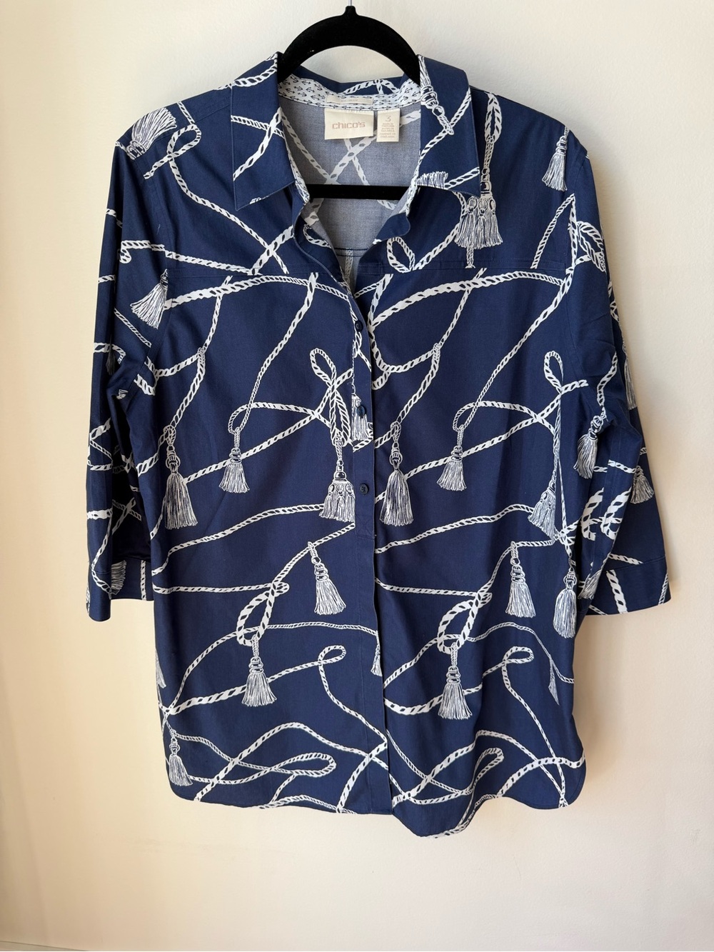 Chico’s Navy Rope-Print Button Front Shirt